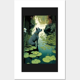 Dog sitting in pond Posters and Art